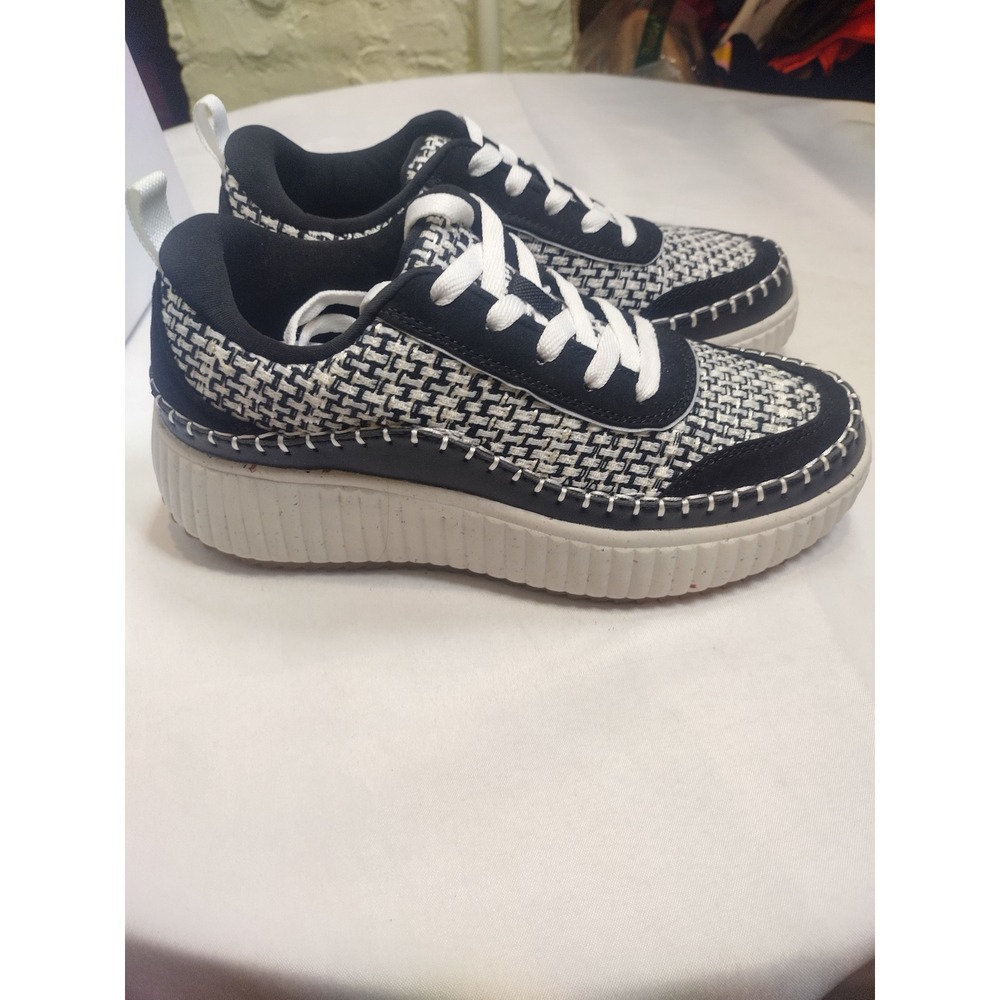 Dream Pairs SDFN2379W Black White Woven Tweed Platform Sneakers Womens 7.5 - Picture 5 of 9